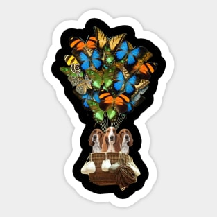 Basset Hound Dog Butterfly Hot Air Balloon Sticker